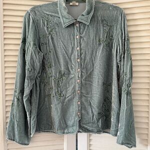 J. Jill Green Embroidered Velvet Top